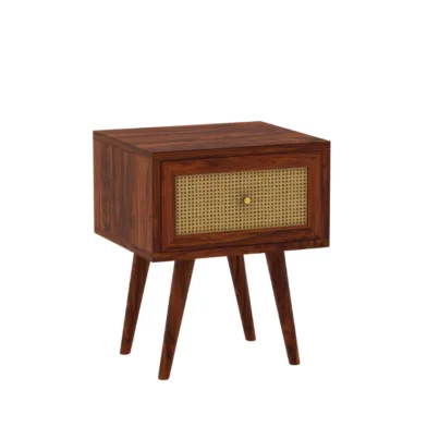 Sheesham Wood Cane Bedside Table with Drawer